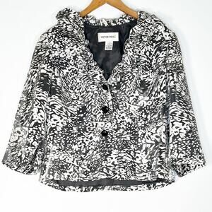 Victor Costa Silver Metallic Sheen Print Ruffled Suit Jacket Womens 14